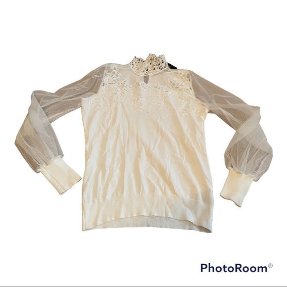 ADIVA sheer sleeve white sweater - Picture 2 of 15